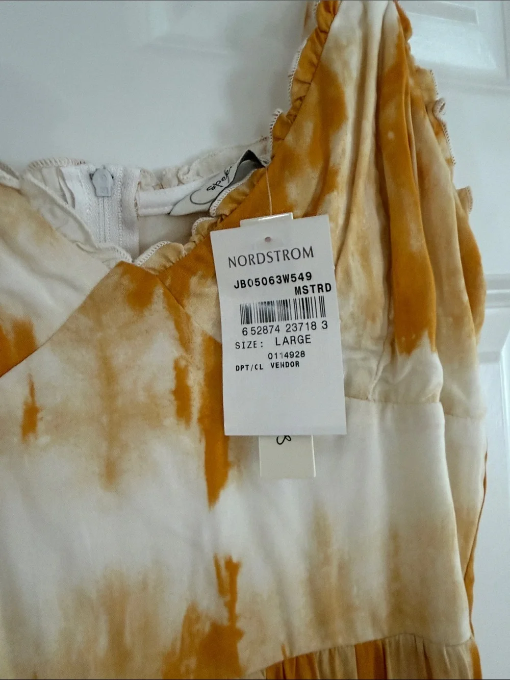 Speechless Tie-Dye Tiered Spaghetti Strap Dress in Mustard & White